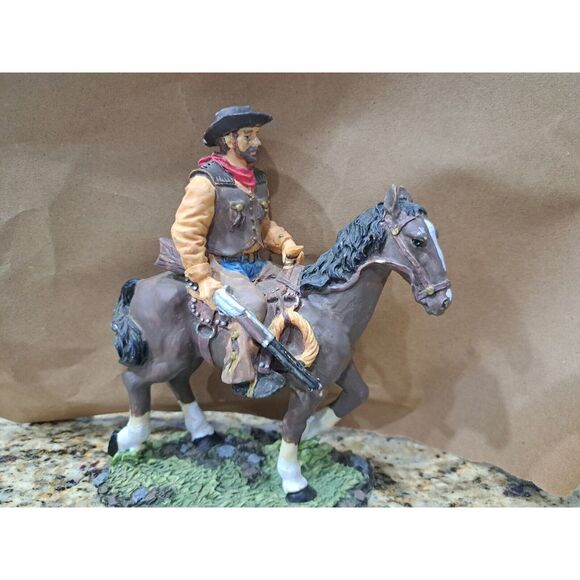 Other - Western‎ Desert Cowboy On Saddleback Riding Brown Stallion Horse Figurine